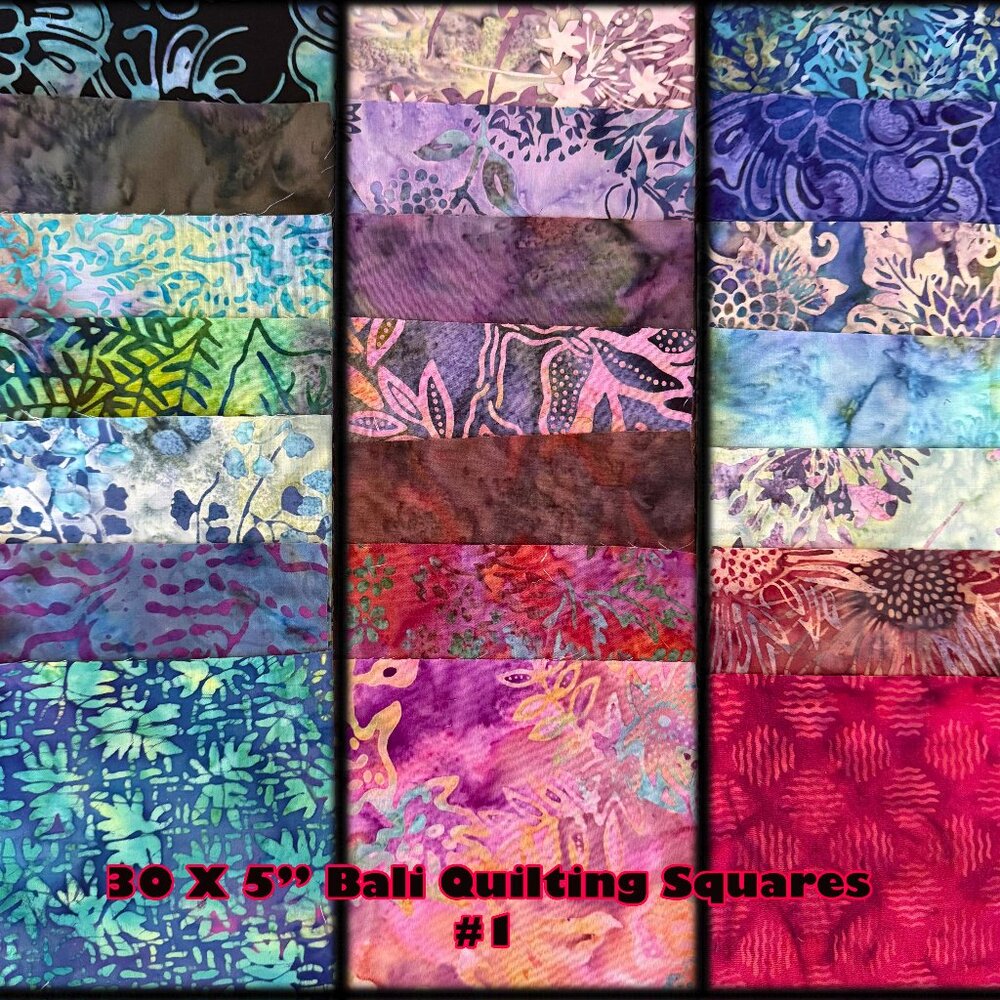 30 X 5" Charm Pack Collection of Bali Batik Quilting Squares